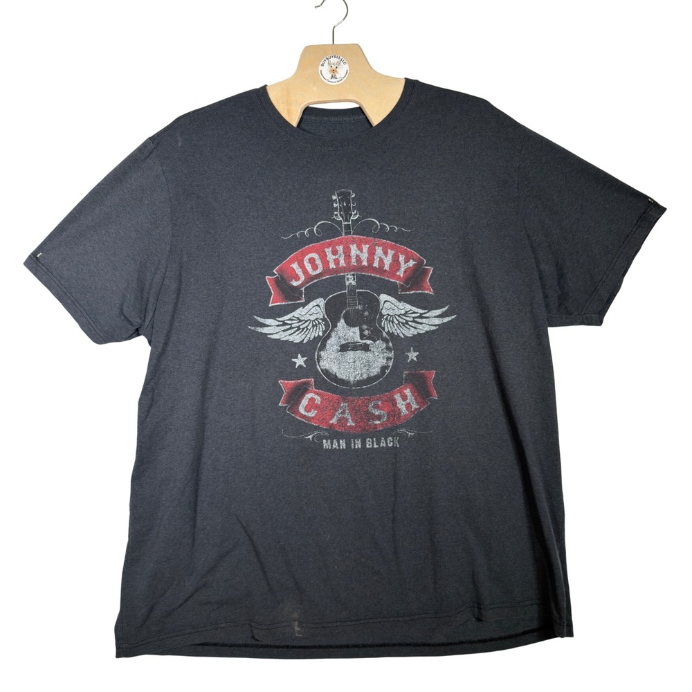 Johnny Cash Man in Black‎ Graphic Tee 5XLT Big Tall Black Distressed Shirt